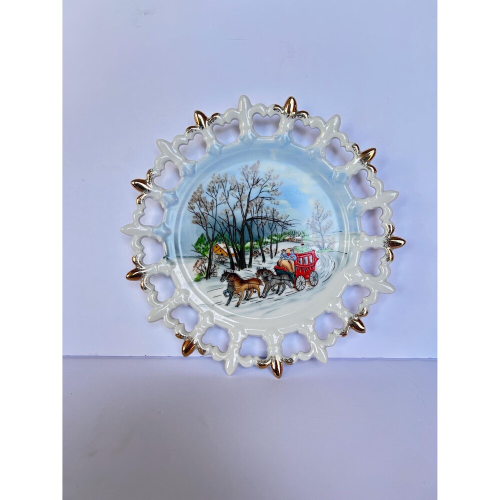Vintage Norcrest Japan Hand Painted Winter Scene Collector Plate